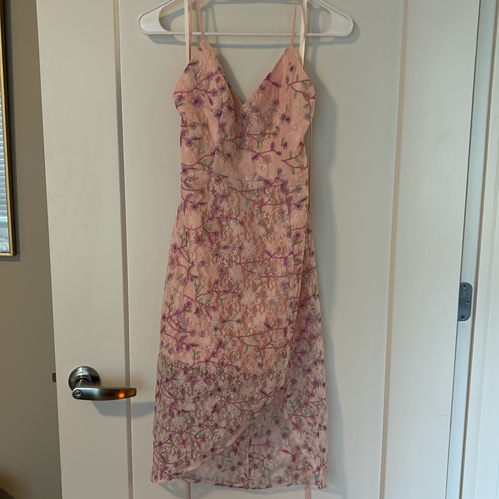 Small Lovers and Friends pink floral dress with tie up back